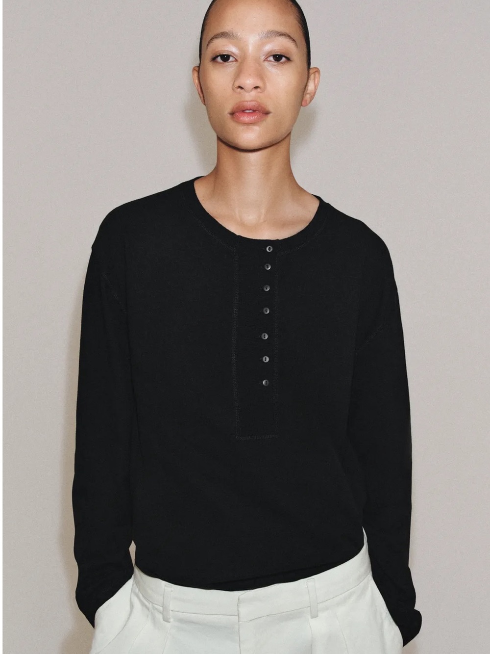 ZARA LINEN BLEND HENLEY SHIRT